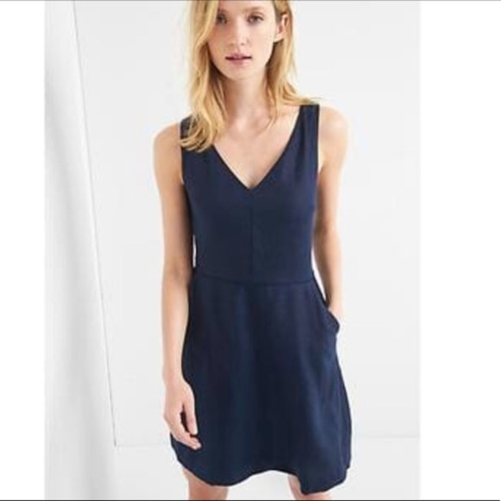 GAP Linen Dress navy lined, a-line, knee length, 8 tall 8T